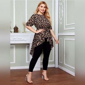 ✨️Free Add On ✨️Shein Leopard Print High-Low Top With Puff Sleeve,Size 3X Fit 1X